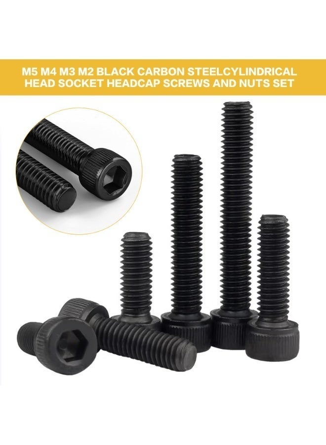1225 Pcs M2 M3 M4 M5 Hex Button Socket Head Cap Screws, Bolts, Nuts & Flat Washers Assortment Kit - Premium Alloy Steel, Black Zinc Plated, Rust-Resistant Fasteners Set with Convenient Storage Box - Image 2